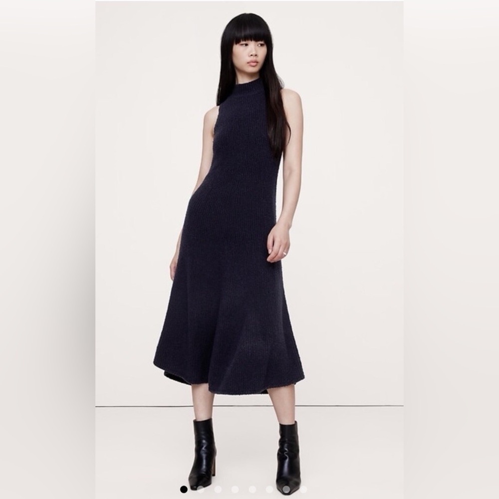 Banana Republic NWT Merino Blend Mock Neck Midi Sweater Dress with Liner- Navy